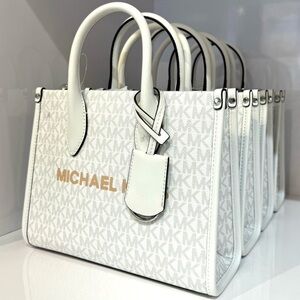 Michael Kors Small Shopper TZ Xbody Tote Bag Optic White